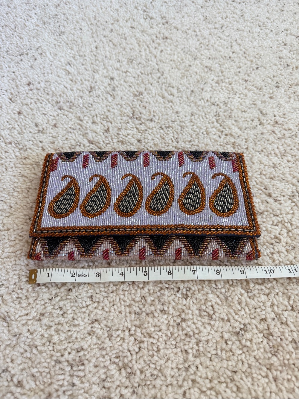 Beaded Paisley Fold-Over Clutch Wallet/shoulder bag